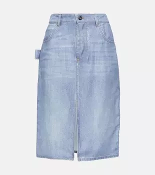 Юбка миди с джинсовым принтом Bottega Veneta, синий