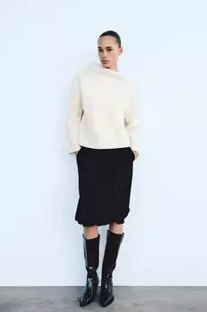 Юбка миди с крутым шаром ZARA, черный