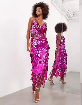 Юбка миди с квадратными пайетками ASOS EDITION, ярко-розовый
