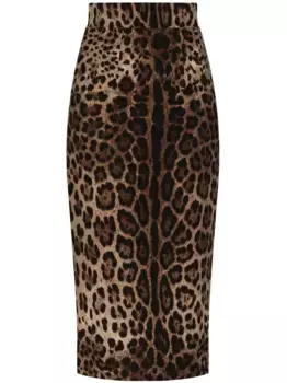Юбка миди с леопардовым принтом DOLCE & GABBANA, коричневый