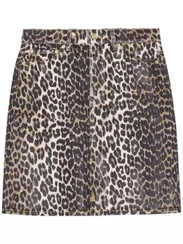 Юбка миди с леопардовым принтом GANNI, коричневый