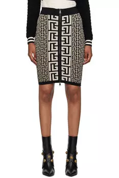 Юбка миди с монограммой черного и белого цвета Balmain