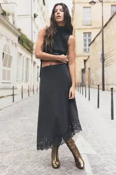 Юбка миди с мягкой отделкой ZARA, серый мергель