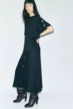 Юбка миди с мягкой застежкой на пуговицы ZARA, черный