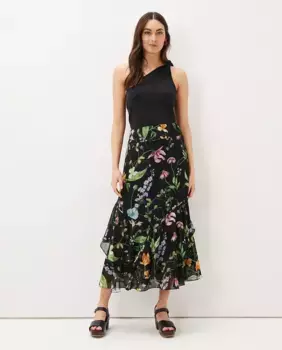 Юбка миди с оборками и цветочным принтом Phase Eight, черный