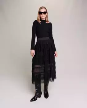 Юбка миди с оборками из тюля Maje, черный