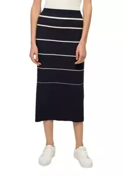 Юбка миди S.Oliver BLACK LABEL в полоску с разрезом, белый