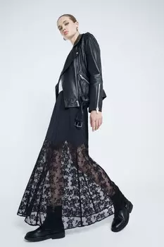 Юбка миди с отделкой из атласного кружева River Island, черный