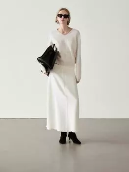 Юбка миди с отделкой швом Massimo Dutti, белый