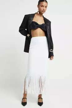 Юбка миди с пайетками и бахромой River Island, белый