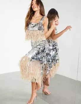 Юбка миди с пайетками и подолом из перьев ASOS EDITION