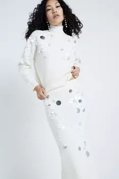 Юбка миди с пайетками River Island, бежевый