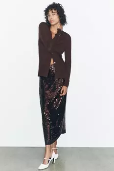 Юбка миди с пайетками ZARA, темно-бордовый