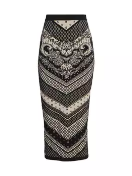 Юбка миди с пейсли и монограммой Balmain, цвет ivory black