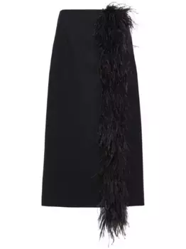 Юбка миди с перьями Prada, черный