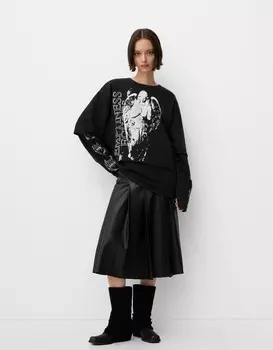 Юбка миди с плиссировкой из искусственной кожи Bershka, черный