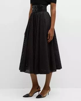 Юбка миди с поясом и двойной пряжкой в горошек, цвет Noir Alaia