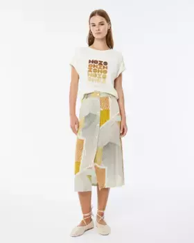 Юбка миди с принтом и центральной застежкой на пуговицы Paz Torras, мультиколор