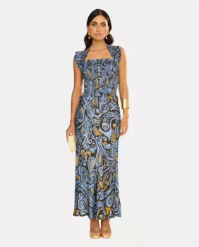 Юбка миди с принтом и расклешенным силуэтом MIPHAI, синий