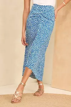 Юбка миди с принтом и сборками Love & Roses, синий