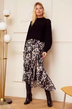 Юбка-Миди с принтом и воланами-рюшами Love & Roses, черный