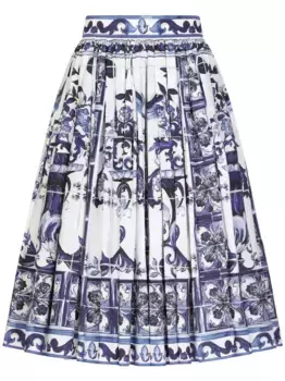 Юбка миди с принтом Majolica DOLCE & GABBANA, синий
