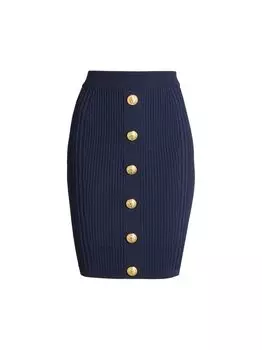 Юбка-миди с пуговицами из трикотажа в рубчик Balmain, нави