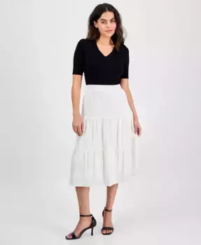 Юбка миди с ярусами на резинке Anne Klein для женщин AK Anne Klein, белый