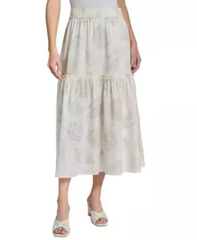 Юбка миди с ярусами на резинке (Petite) Jones New York, коричневый/бежевый