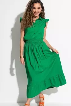 Юбка миди с ярусным подолом Susan из хлопкового поплина Pour Moi, зеленый