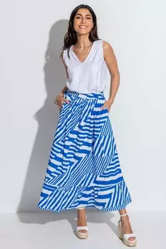 Юбка миди с ярусным подолом Susan из хлопкового поплина Pour Moi, синий