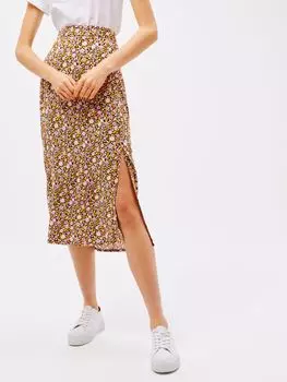 Юбка миди с разрезом и принтом ромашки John Lewis Anyday оранжевая мульти-юбка