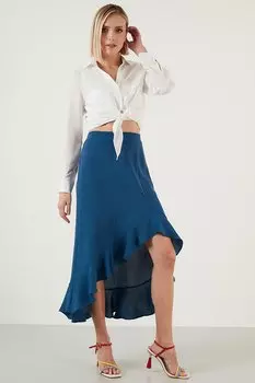 Юбка миди с разрезом и воланами 6058387 Lela, индиго