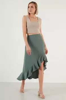 Юбка миди с разрезом и воланами 6058387 Lela, зеленый