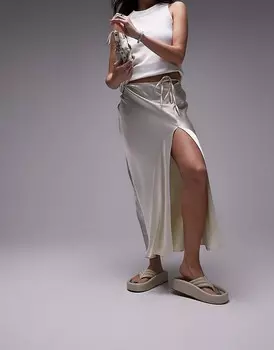 Юбка миди с разрезом и завязками Topshop