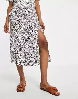 Юбка миди с разрезом на пуговицах Miss Selfridge с животным принтом - MULTI