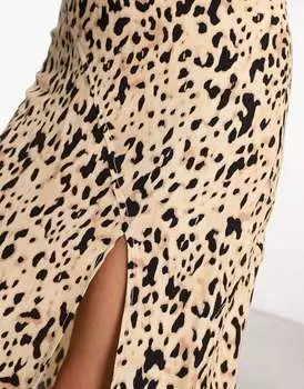 Юбка миди с разрезом спереди Bershka с леопардовым принтом