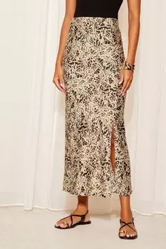 Юбка миди с разрезом спереди из атласа Friends Like These, коричневый