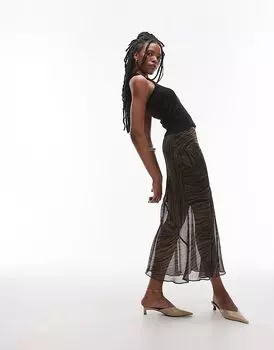 Юбка-миди с разрезом в размытый зебровый принт Topshop