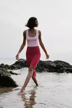 Юбка миди с разрезом ZARA, фуксия