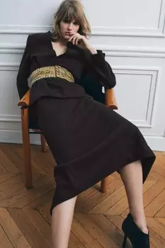 Юбка миди с разрезом ZARA, коричневый