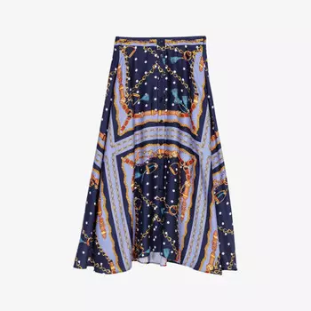 Юбка миди с резинкой на талии и принтом «цепочка» Maje, синий