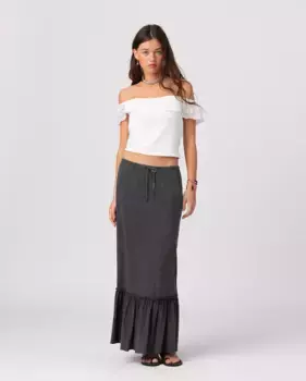 Юбка миди с рюшами и завязкой на талии Noon, темно-серый