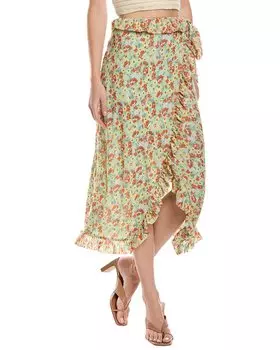 Юбка миди с сетчатыми оборками GANNI, зеленый