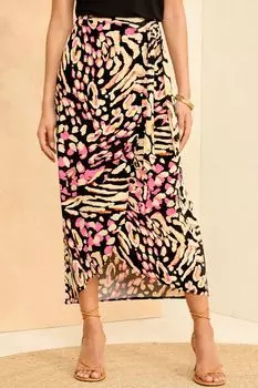 Юбка миди с узором из трикотажа Love & Roses, черный