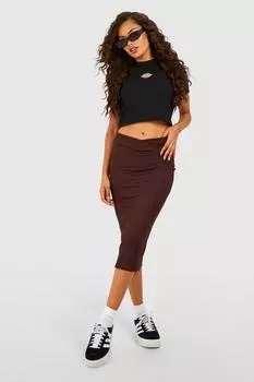 Юбка миди с v-поясом Boohoo, шоколадный