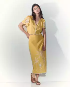 ЮБКА МИДИ С ВЫСЕЧНЫМ ВЫРЕЗОМ Tintoretto, цвет 390 Oro