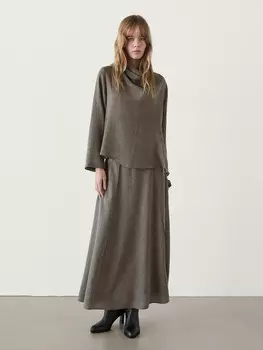 Юбка миди с воланами Massimo Dutti, коричневый