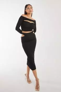 Юбка миди с волнистым вырезом Pink Vanilla, черный