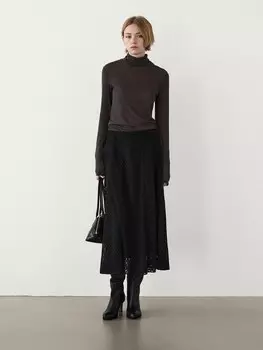 Юбка миди с вышитой деталью Massimo Dutti, черный